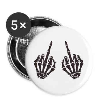 skull-hand_mittelfinger_2- - Buttons groß 56 mm (5er Pack) - Weiß - Vorne