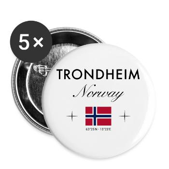 Trondheim Norwegen Koordinaten Reise Souvenir - Buttons groß 56 mm (5er Pack) - Weiß - Vorne