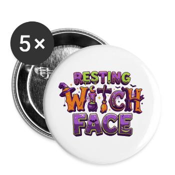 Resting Witch Face – lustiger Halloween-T-Shirt-Zaun - Buttons groß 56 mm (5er Pack) - Weiß - Vorne