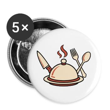 Cuisson à la vapeur avec des couverts - Lot de 5 grands badges (56 mm) - blanc - Devant