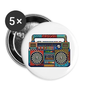 Farbenfrohe Retro Boombox Muster - Buttons groß 56 mm (5er Pack) - Weiß - Vorne