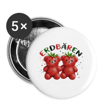 Lustige Erdbären Wortspiel Erdbeere Comic - Buttons groß 56 mm (5er Pack) - Weiß - Vorne