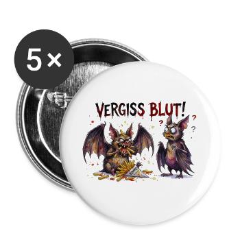 Vergiss Blut Lustiges Fledermaus Pommes Motiv - Buttons groß 56 mm (5er Pack) - Weiß - Vorne