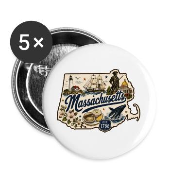 Massachusetts Vintage State Pride Aufkleber - Buttons groß 56 mm (5er Pack) - Weiß - Vorne