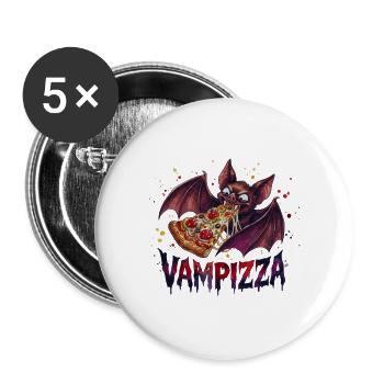Vampizza Lustiges Fledermaus Vampir Pizza Motiv - Buttons groß 56 mm (5er Pack) - Weiß - Vorne