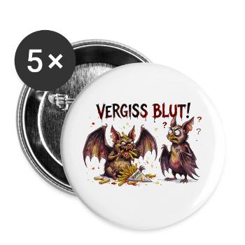 Vergiss Blut Pommes Fledermaus Halloween Design - Buttons groß 56 mm (5er Pack) - Weiß - Vorne