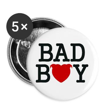 Bad boy head heart staffie - 045 - Buttons large 2.2''/56 mm (5-pack) - white - Front
