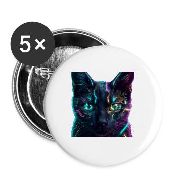 Katzen-Neonnetz - Buttons groß 56 mm (5er Pack) - Weiß - Vorne