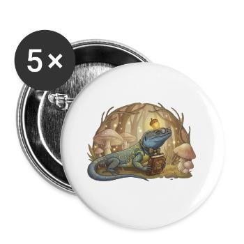 Eidechse mit Ornament liest Tales - Buttons groß 56 mm (5er Pack) - Weiß - Vorne