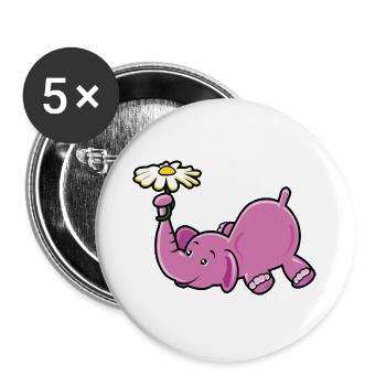 Rosa Elefant mit Gänseblümchen - Buttons groß 56 mm (5er Pack) - Weiß - Vorne