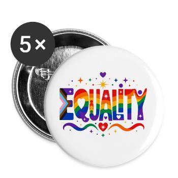 Equality Regenbogen Vielfalt Shirt Sticker Kissen - Buttons groß 56 mm (5er Pack) - Weiß - Vorne