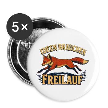 Schlaue Füchsen brauchen Freilauf - Buttons groß 56 mm (5er Pack) - Weiß - Vorne
