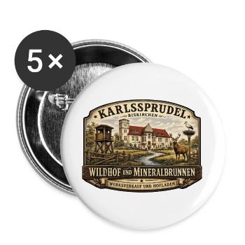Karlssprudel Wildhof und Mineralbrunnen - Buttons groß 56 mm (5er Pack) - Weiß - Vorne