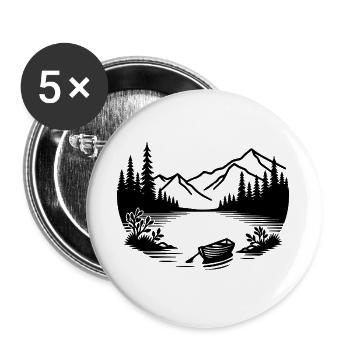 Minimalist mountain lake with rowing boat - Buttons large 2.2''/56 mm (5-pack) - white - Front