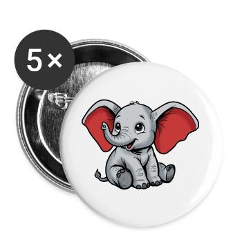 Petit Éléphant – Personnage de dessin animé joyeux - Lot de 5 grands badges (56 mm) - blanc - Devant