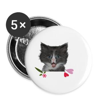 Kitten with hearts - Buttons large 2.2''/56 mm (5-pack) - white - Front