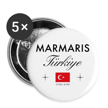 Marmaris Türkei Koordinaten Reise Souvenir - Buttons groß 56 mm (5er Pack) - Weiß - Vorne