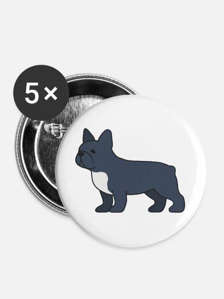 Blauer Französischer Bulldog Silhouette - Buttons groß 56 mm (5er Pack) - Weiß