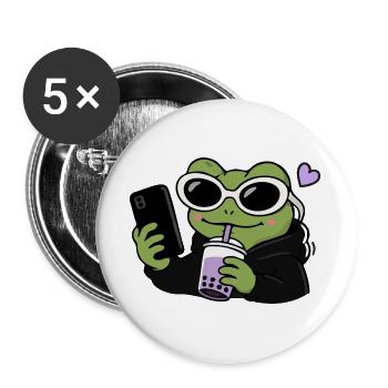 Gen Z Frog Boba Selfie Kawaii Aesthetic Funny Frog - Buttons large 2.2''/56 mm (5-pack) - white - Front