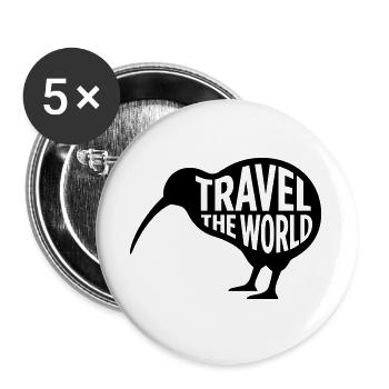 Kiwi Vogel Travel The World – Lustiges Reisen - Buttons groß 56 mm (5er Pack) - Weiß - Vorne
