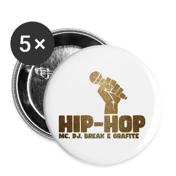 Golden Glitter Hip Hop Mic Fist - Buttons large 2.2''/56 mm (5-pack) - white - Front