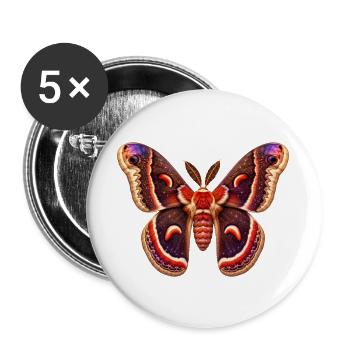 Cecropia Moth Hyalophora cecropia Cartoon Style - Buttons large 2.2''/56 mm (5-pack) - white - Front