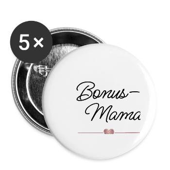 Beste Bonus-Mama mit Herz – Geschenk - Buttons groß 56 mm (5er Pack) - Weiß - Vorne