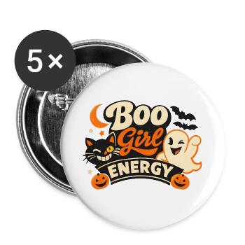 Boo Girl Energie Halloween Motif - Buttons groß 56 mm (5er Pack) - Weiß - Vorne