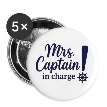Mrs Captain in Charge – Seglerin & Skipperin - Buttons groß 56 mm (5er Pack) - Weiß - Vorne