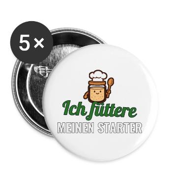 Ich füttere meinen Starter – T-Shirt für Bäcker - Buttons groß 56 mm (5er Pack) - Weiß - Vorne
