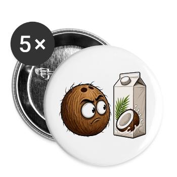 Kokos vs Milchkarton - Buttons groß 56 mm (5er Pack) - Weiß - Vorne