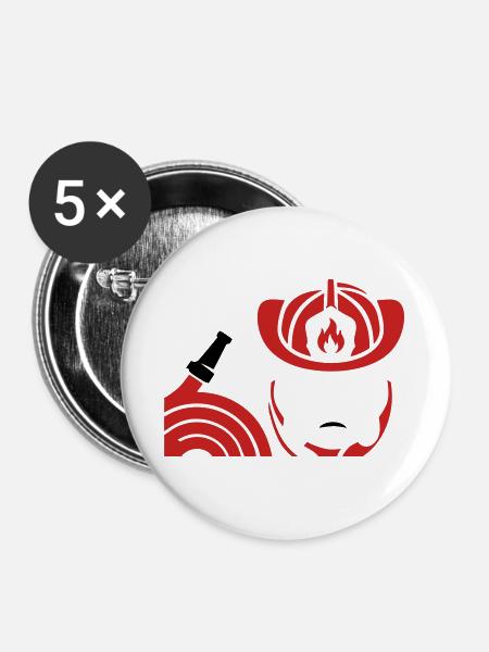 Feuerwehrhelm Schlauch Icon - Buttons groß 56 mm (5er Pack) - Weiß