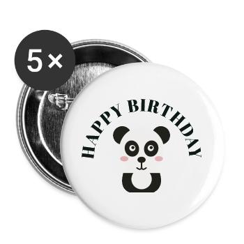 HERZLICHEN GLÜCKWUNSCH ZUM GEBURTSTAG, PANDA - Buttons groß 56 mm (5er Pack) - Weiß - Vorne