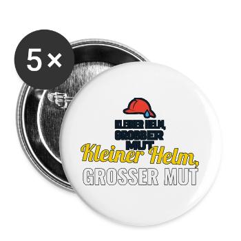 Kleiner Helm, großer Mut – Jugendfeuerwehr Shirt - Buttons groß 56 mm (5er Pack) - Weiß - Vorne