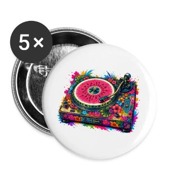 Bunter Plattenspieler mit Früchten und Blüten  - Buttons groß 56 mm (5er Pack) - Weiß - Vorne