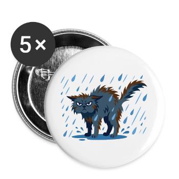 Regenkatze Grummel-Design - Buttons groß 56 mm (5er Pack) - Weiß - Vorne