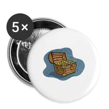 Schatztruhe mit Goldglanz - Buttons groß 56 mm (5er Pack) - Weiß - Vorne