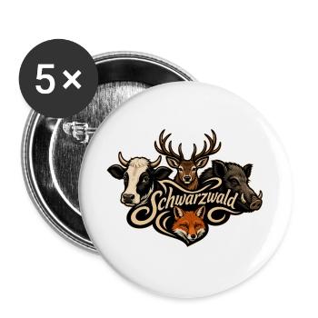 Schwarzwald Kuh Hirsch Wildsau Fuchs - Buttons groß 56 mm (5er Pack) - Weiß - Vorne