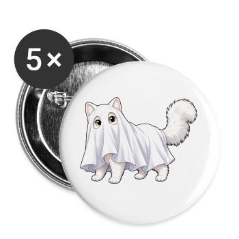 Katze versteckt sich unter einem Geisterlaken - Buttons groß 56 mm (5er Pack) - Weiß - Vorne