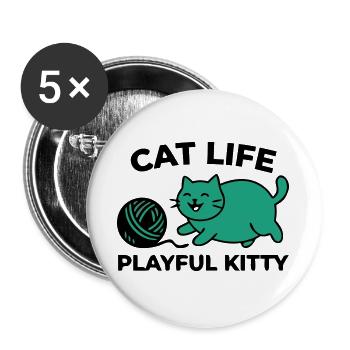 Spielende Katze Schriftzug - Buttons groß 56 mm (5er Pack) - Weiß - Vorne