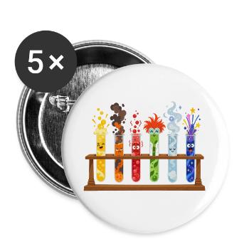 Bunte Reagenzgläser Comicstil - Buttons groß 56 mm (5er Pack) - Weiß - Vorne