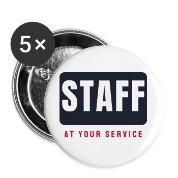 Staff Schriftzug Balken - Personal Mitarbeiter - Buttons groß 56 mm (5er Pack) - Weiß - Vorne