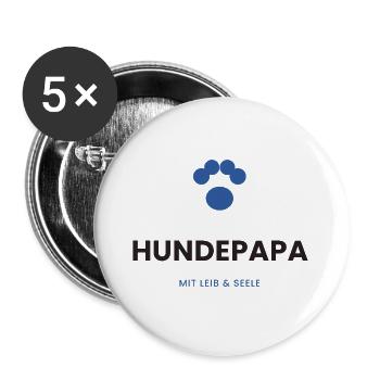 Hundepapa mit Leib & Seele - Buttons groß 56 mm (5er Pack) - Weiß - Vorne