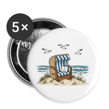 Strandkorb am Meer - Buttons groß 56 mm (5er Pack) - Weiß - Vorne