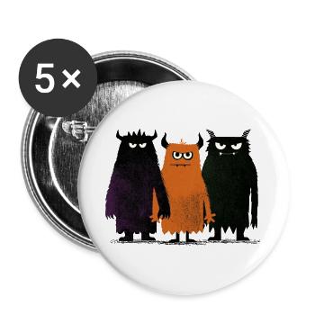 Three Little Monsters "The Crew" - Buttons groß 56 mm (5er Pack) - Weiß - Vorne