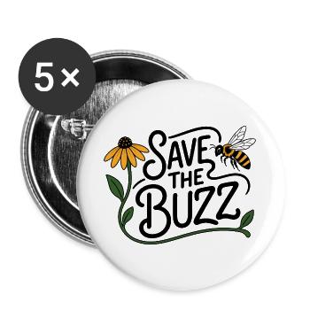 SAVE THE BUZZ – Bienen und Biodiversität - Buttons groß 56 mm (5er Pack) - Weiß - Vorne