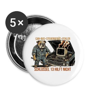 Kfz Mechatroniker Spruch T-Shirt Werkstatt Mechani - Buttons groß 56 mm (5er Pack) - Weiß - Vorne