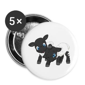 Süße Schwarzkopf-Lämmer – Schafgeschwister - Buttons groß 56 mm (5er Pack) - Weiß - Vorne