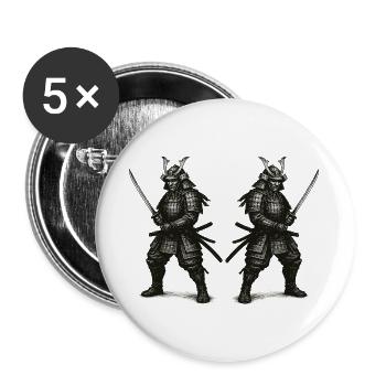 Doppel-Samurai Schattenrüstung - Buttons groß 56 mm (5er Pack) - Weiß - Vorne