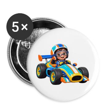 Kleiner Rennfahrer im Go-Kart - Buttons groß 56 mm (5er Pack) - Weiß - Vorne